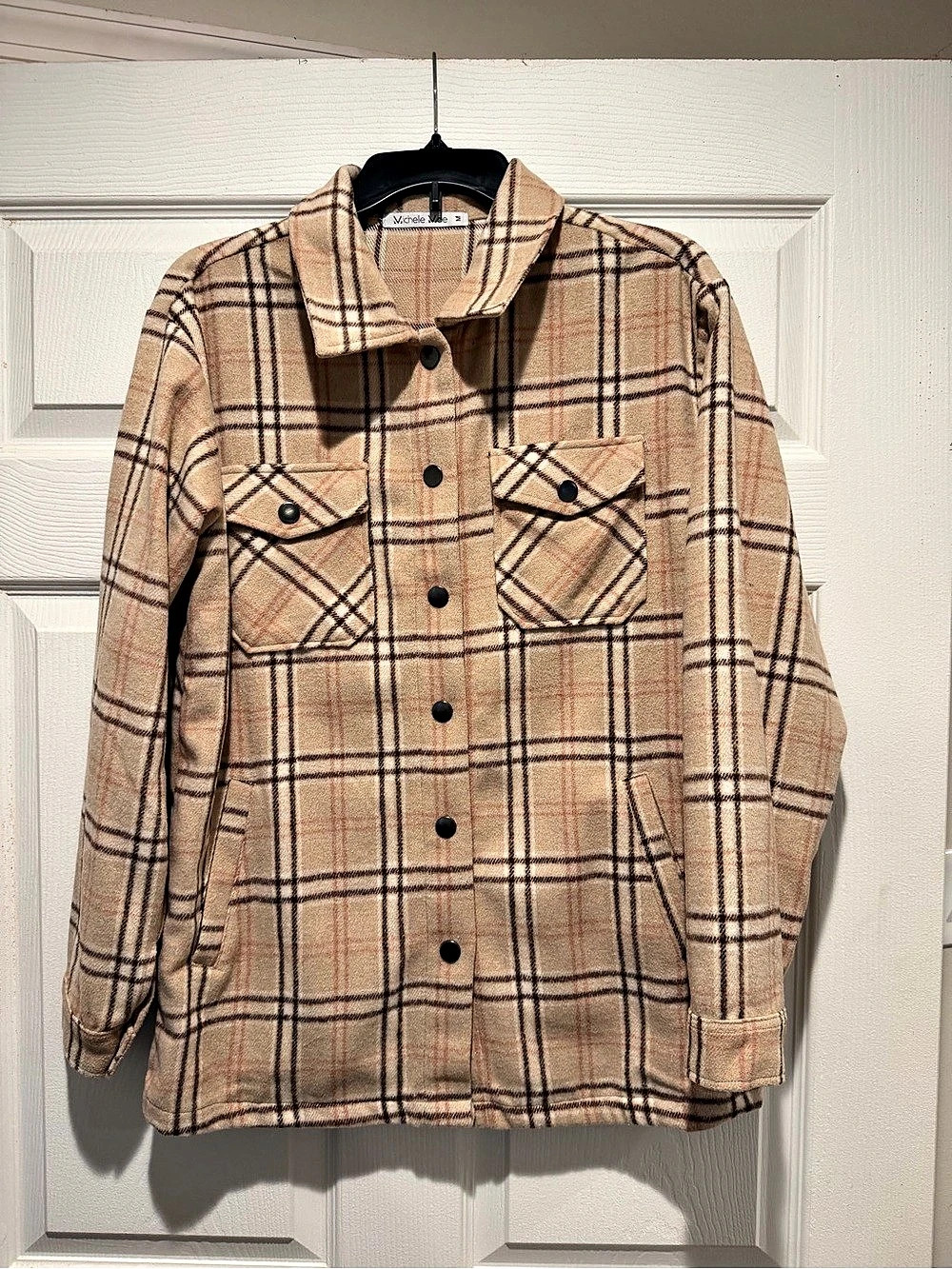 Plaid Shirt Jacket in Brown & Cream Like New